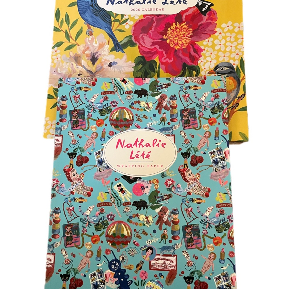 Lot Of 2 Nathalie Lete Items! World Of  Wall Calendar, & Wrapping Book! New!